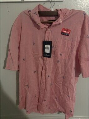 NWT Chaps Mens Large Shirt Ultimate Temp Control Cooling Pink Lobster Print SS